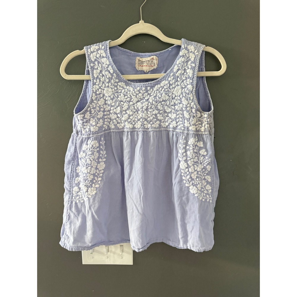 Siren Womens Periwinkle Blue Floral Embroidered Sleeveless Boho Blouse Top Small